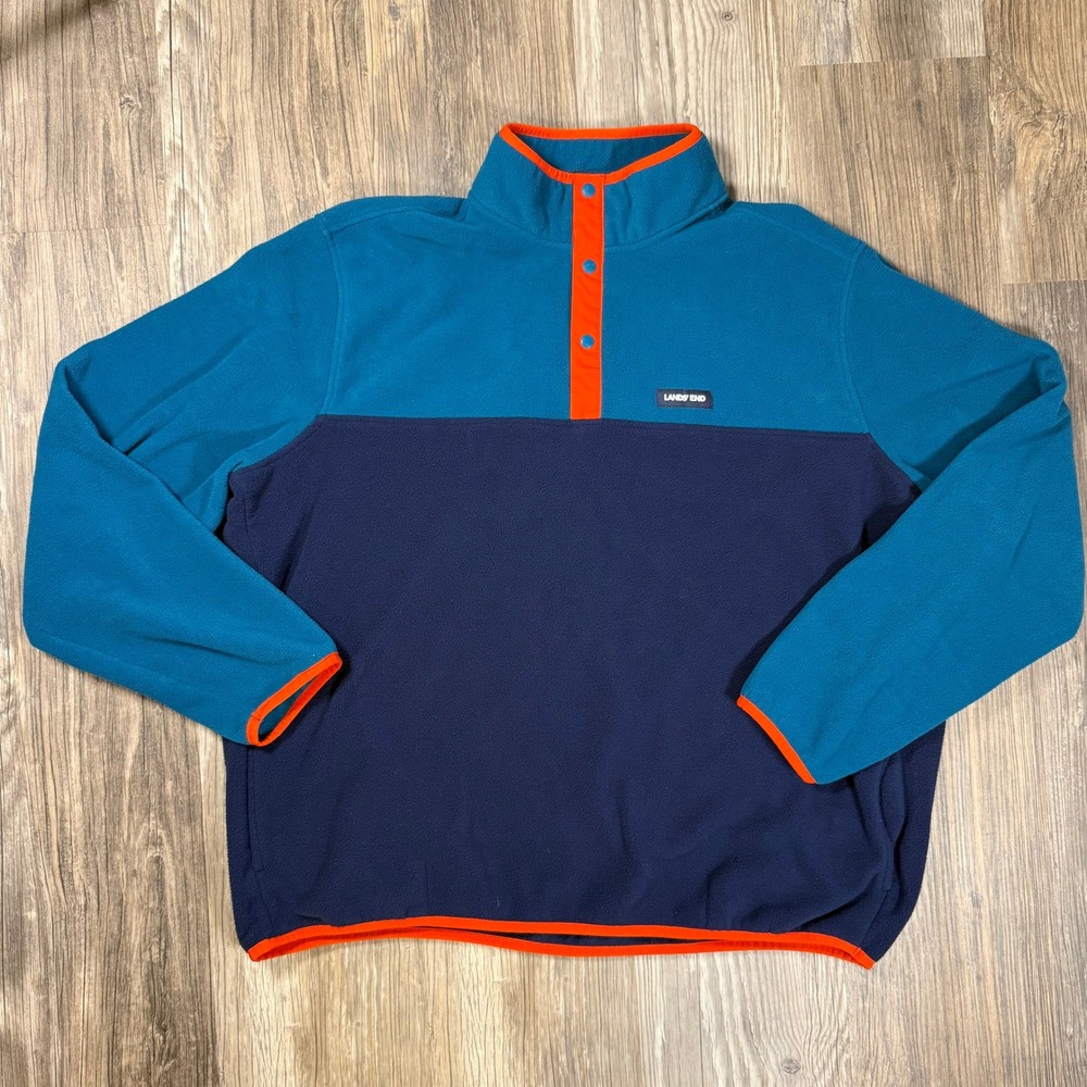 Lands End Gorpcore Outdoorsy Mens XXL Fleece Pullover Colorblock Snap Mock Neck